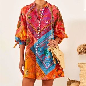NWT Mixed Scarves Button down mini dress FARM RIO